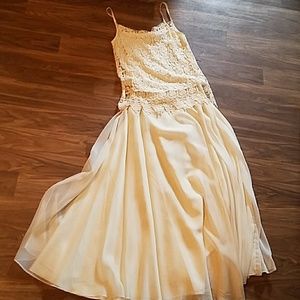 Ivory lace over camisole and gorgeous skirt.